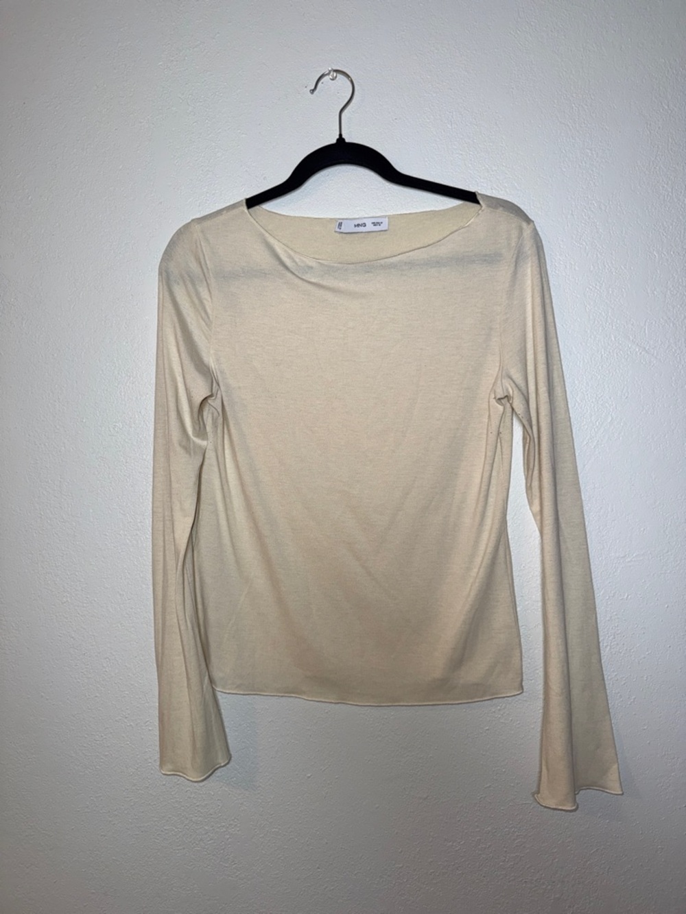 Mango Beige Long-Sleeve Boatneck Top